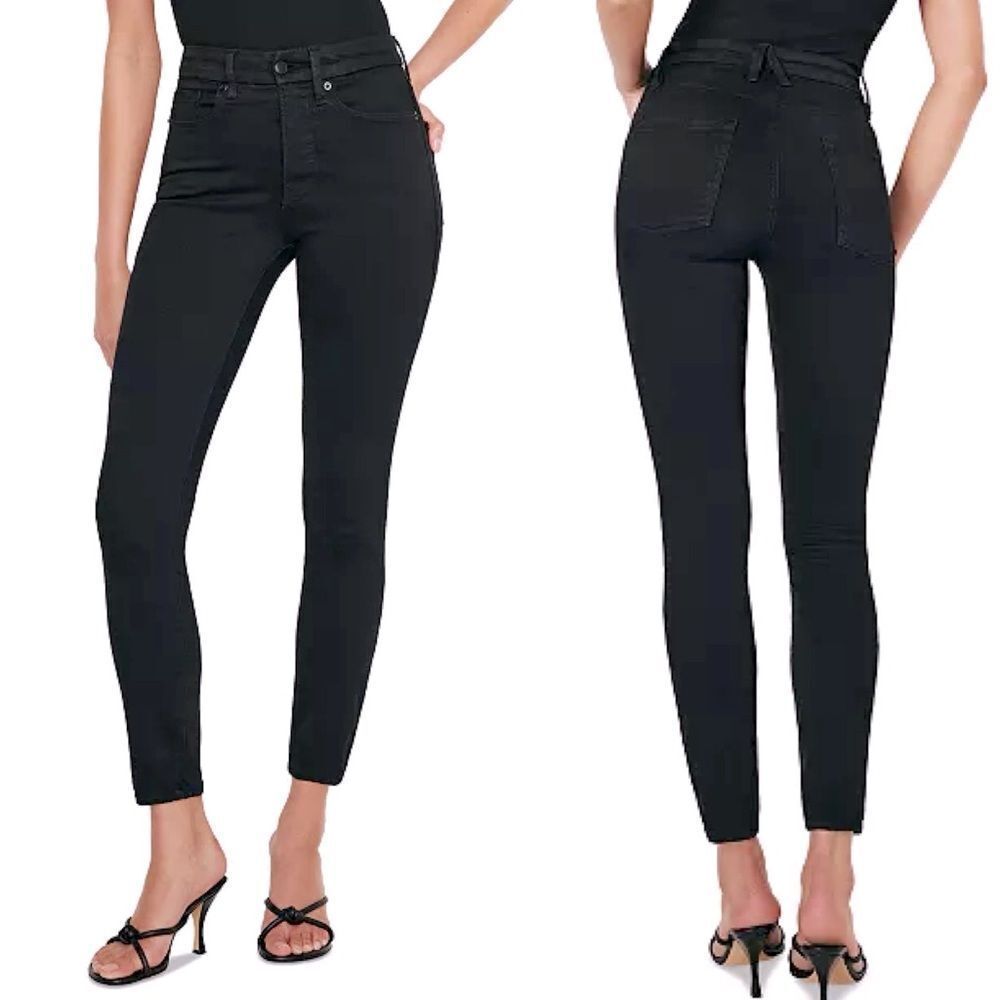 Good American Black Skinny Jeans Hood Legs hi rise long GAGL403 6/28